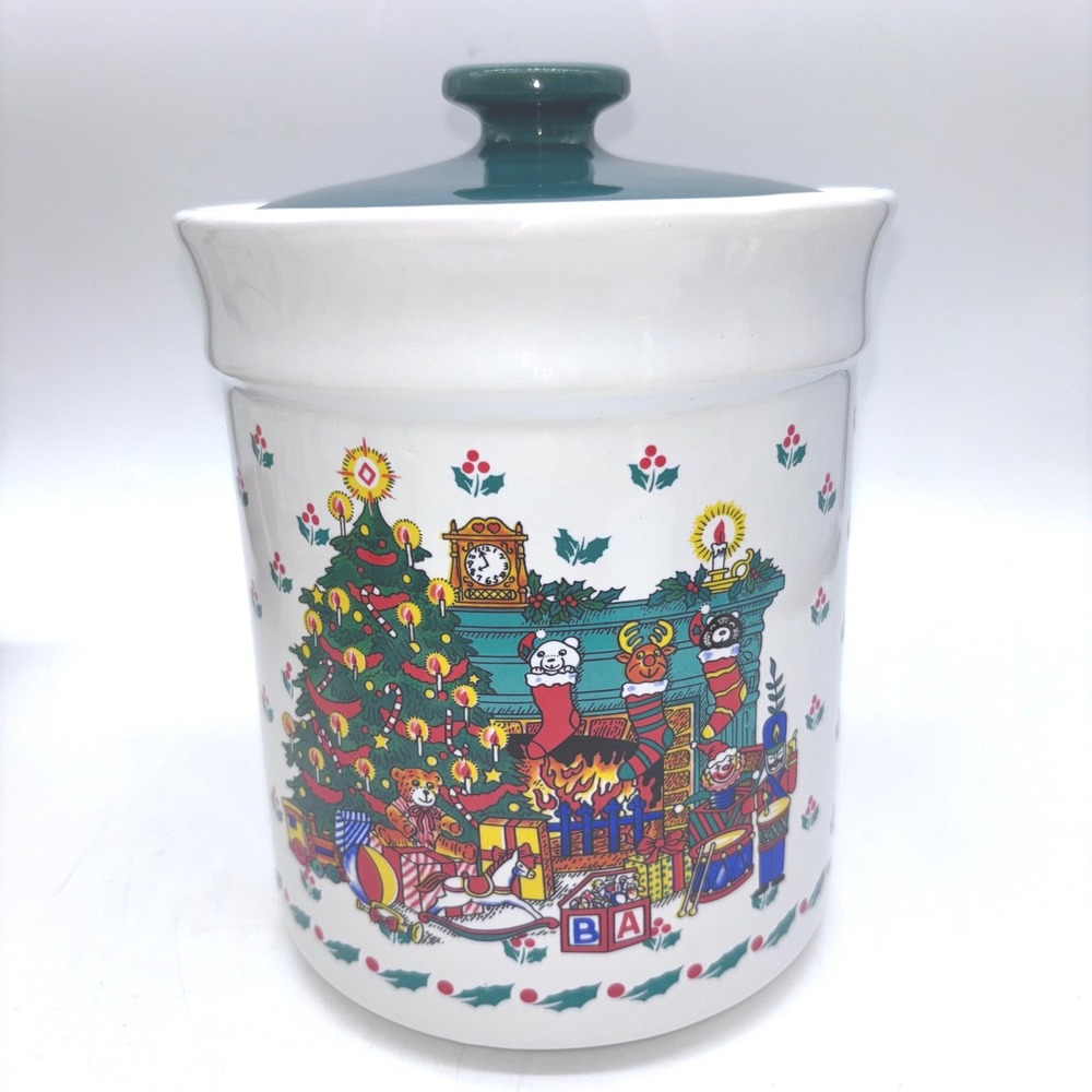Christmas Scene Ceramic Cookie Jar White Holiday Decor